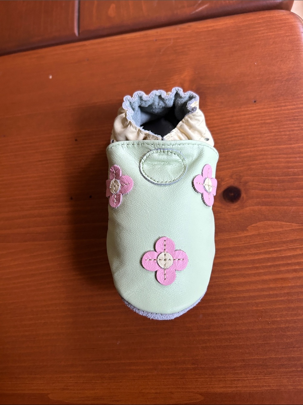 Robeez Soft Leather Slip-On Shoe in Mint with Pink Flowers